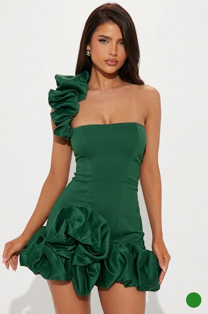 Ruffled Bud Mini Dress – Elegant Pink Party Dress