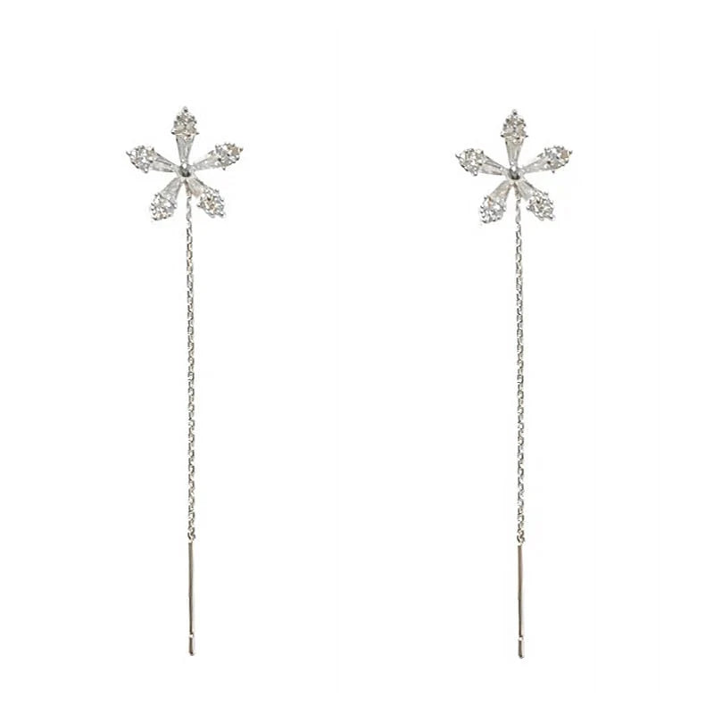 Floral Tassel Zircon Earrings – Elegant Crystal Statement Jewelry