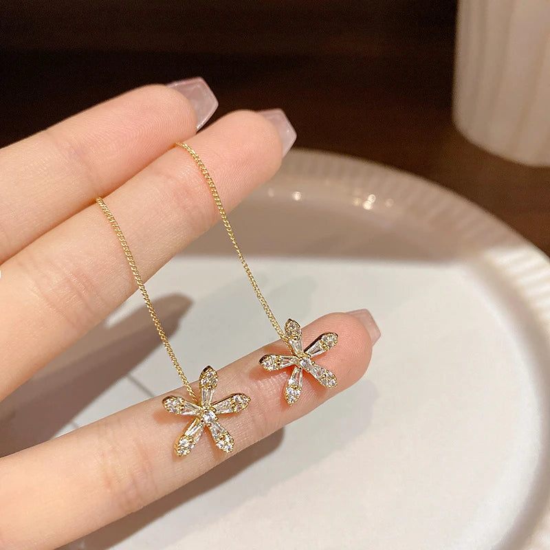 Floral Tassel Zircon Earrings – Elegant Crystal Statement Jewelry