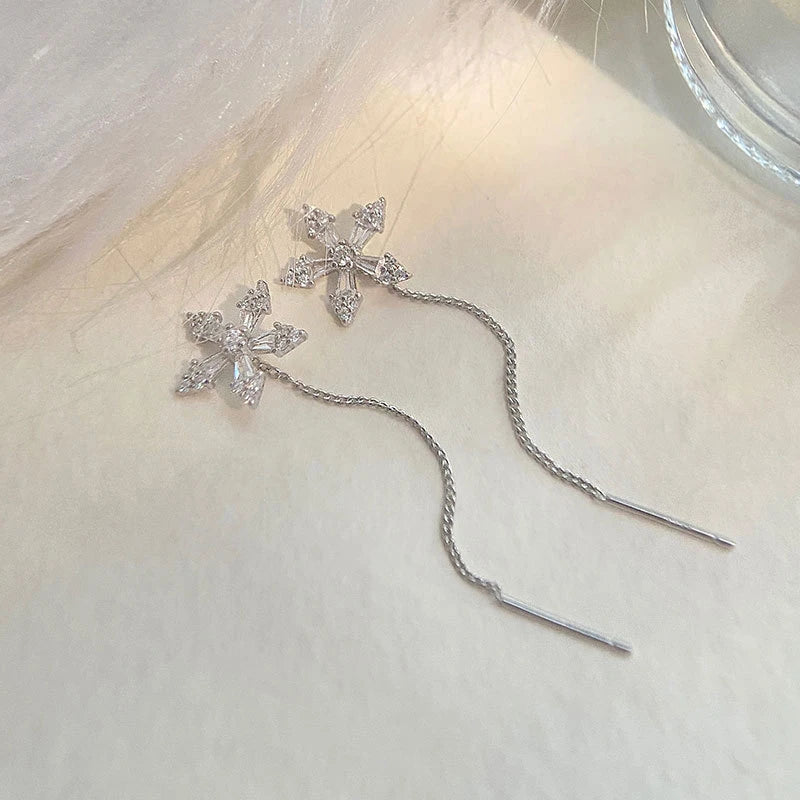 Floral Tassel Zircon Earrings – Elegant Crystal Statement Jewelry
