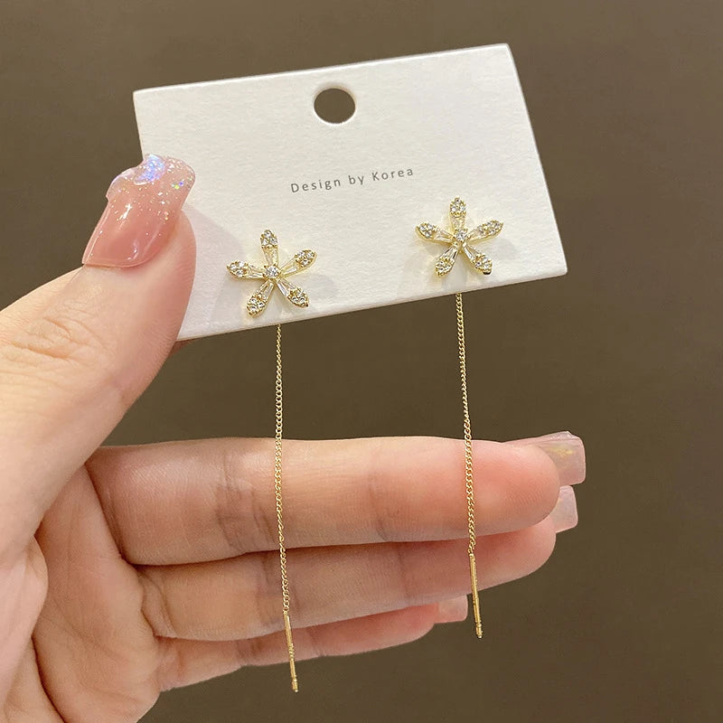 Floral Tassel Zircon Earrings – Elegant Crystal Statement Jewelry