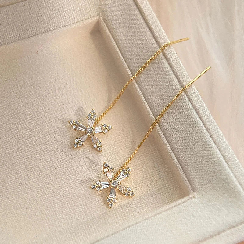 Floral Tassel Zircon Earrings – Elegant Crystal Statement Jewelry