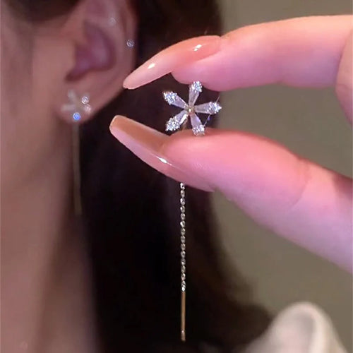 Floral Tassel Zircon Earrings – Elegant Crystal Statement Jewelry